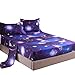 YOU SA Moon and Stars Print Bed Sheet Set 3D Blue Galaxy Bedding Collections (Full,01)
