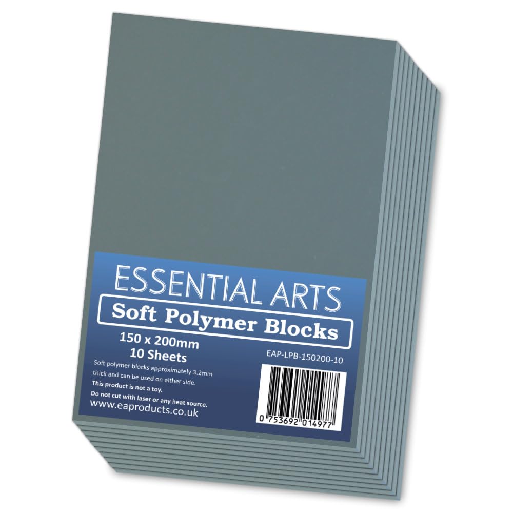 Double Sided Soft Lino Polymer Blocks 150 x 200mm Pack of 10 – 3.2mm Thick Super Soft Printing Sheets for Carving Art and Craft – by Essential Arts