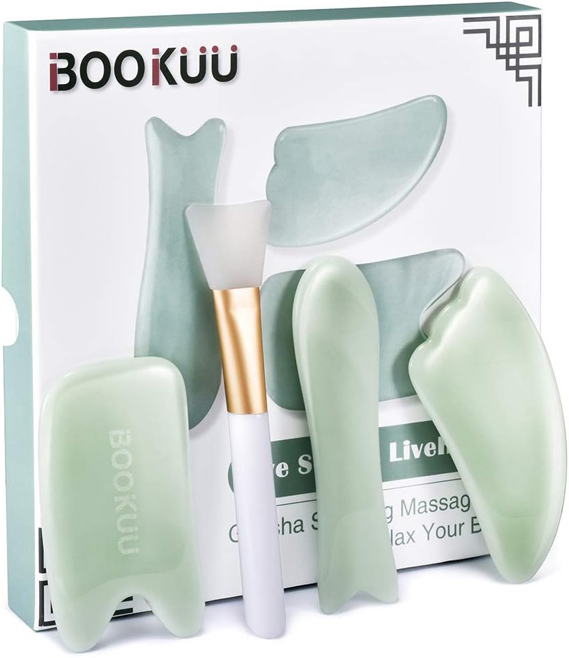 BOOKUU Quartz Gua Sha Scraping Massage Tools, Natural Stone Guasha Board for SPA Acupuncture Therapy Trigger Point Treatment - Therapeutic Relief and Skin Renewal (3 Packs): Health & Personal Care