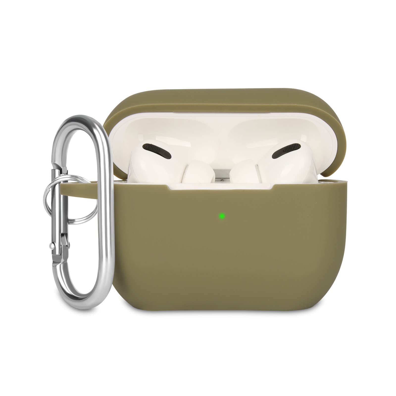 KOKOKA Protective Case Compatible with AirPods Pro Case, Anti-Shock Silicone Protective Cover, Soft, Non-Slip Protective Case for Airpods Pro 2019 with Carabiner, Army Green
