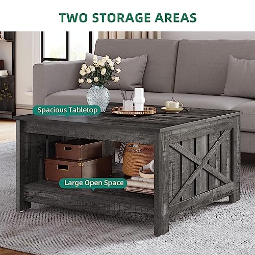 YITAHOME Coffee Table with Storage,Farmhouse Coffee Table Rustic Wood