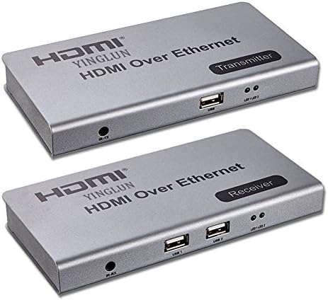 YINGLUN HDMI Extender Cat5e/6 KVM Over TCP/IP HDMI Extension Cable Ultra Clarity 2.0 with Ethernet Up to 390ft Support 3D Full HD 1080P 2Pack with Sender and Receiver