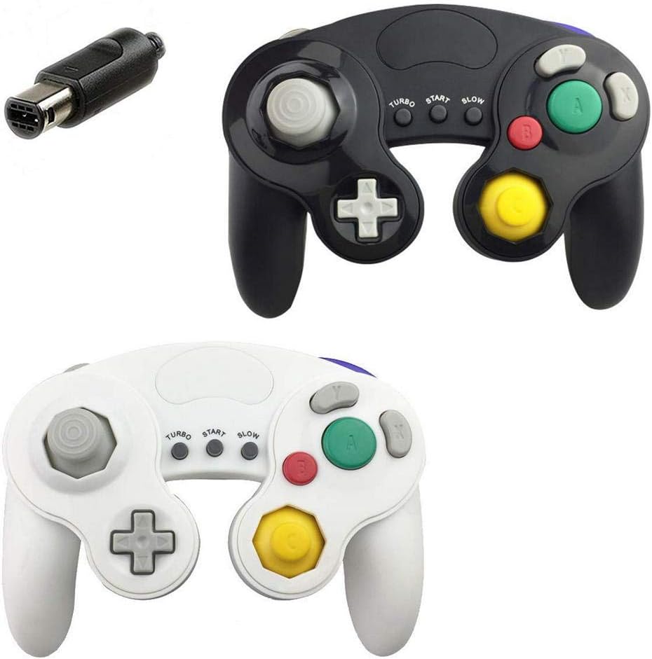 JBER Gamecube Controller Compatible with Nintendo Switch/Wii U/Wii/PC Classic Wired Gamecube Controller for Switch PC Wii u with Turbo Function (2 Pack, Black & White)