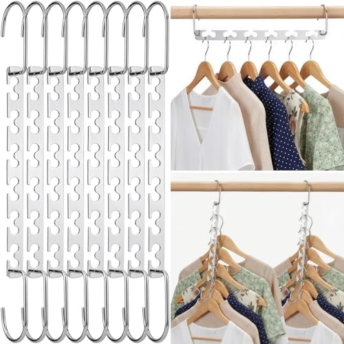 HOUSE DAY 8Pcs Magical Hangers Closet Space Saving Wardrobe Clothing Magic Hangers Oragnizer Heavy Chrome Hanger, Updated Hook Design 26cm Long