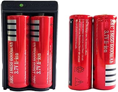 4PC 18650 3.7V Rechargeable 6000mAh Li-ion Batteries with 18650 Lithium Battery Charger for LED Flashlight Headlamp