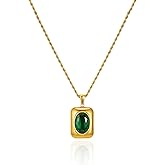 Dckazz Green Necklace for Women Emerald Necklace Gold Green Stone Pendant Emerald Pendant Chunky 14K Gold Plated Square Jewelry