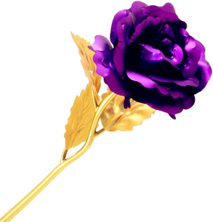 HD MASTER 24K Gold Plated Foil Rose Flower With Gift Box For Girlfriend Lover Mother Valentine’s Day Birthday Anniversary (Purple)