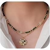 BTTLVZC Boho Beaded Layered Necklaces for Women 14K Gold Plated Dainty Crystal Beaded Choker with Gold Sequin Coin Pendant Bohemian Summer Beach Jewelry