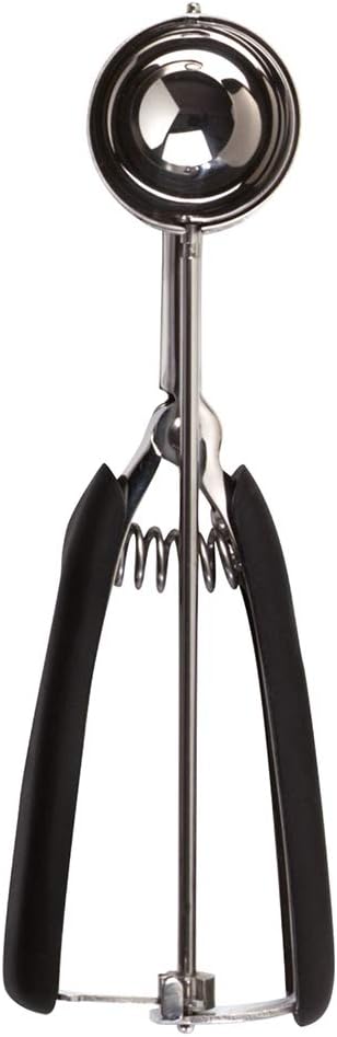 Stainless Steel Ice Cream Scoop With Trigger,Black Silicone Handle,Nonstick Anti-Freeze,Kitchen Aid Tool Spade,Be Applicable for Muffins,Cookie Dough,Cupcake,Meatball,Melon Baller(Small)