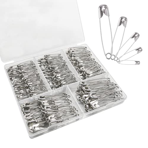 WISYOK 420 Pack Safety Pins Assorted, 5 Size, Strong Nickel Plated Steel, Large Safety Pins Bulk, Small Silver Safety Pins, Best Sewing Accessories Kit for Baby Clothing, Crafts, Arts