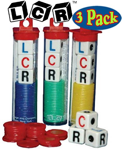 LCR Dice Game Set Bundle (Left Right Center) - 3 Pack Assorted Colors
