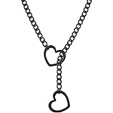 sroyte Heart Slip Chain Necklaces for Women,Stainless Steel O-Ring Adjustable Lariat Y-Necklace,Punk Gothic Cuban Collar Choker Necklace for women