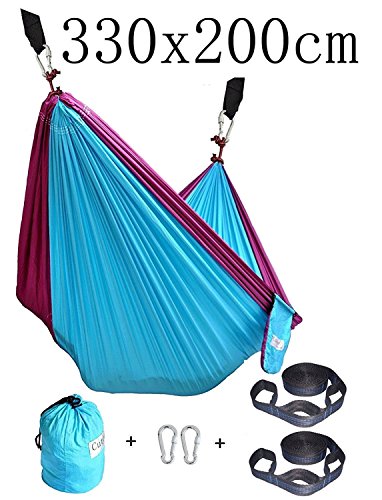 CUTEQUEEN TRADING Double Nest Ultralight Portable Outfitters Parachute Nylon Fabric Hammock For  ...