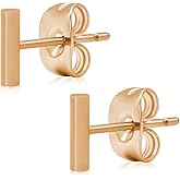 FACOKO Pure Titanium Heart Earrings Women Flat Star Earring Moon Nickel Free Hypoallergenic Stud Earrings for Sensitive Ears, Bar Earring Stud, Rose Gold/Gold/Black/Silver