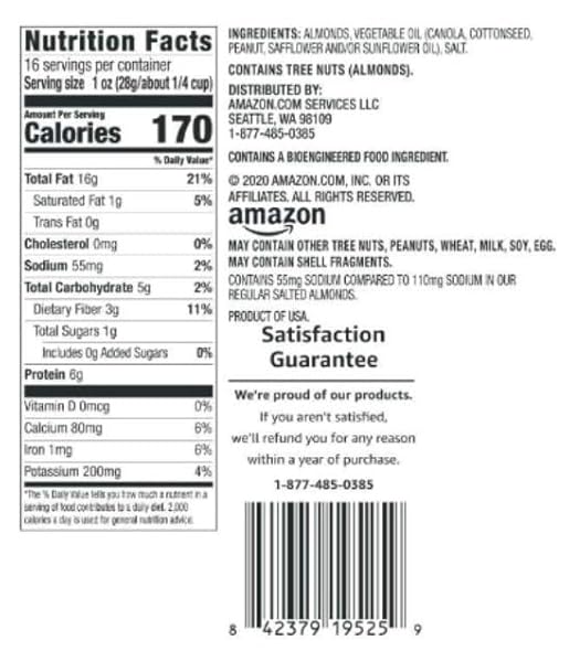AMAZON BRAND – HAPPY BELLY ROASTED & LIGHTLY SALTED ALMONDS, 24 OUNCE