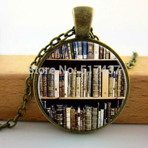 Pretty Lee 2015 New Art Glass Dome Library Book Case Necklace Vintage Style Gift For Students Teachers Glass Cabochon Necklace
