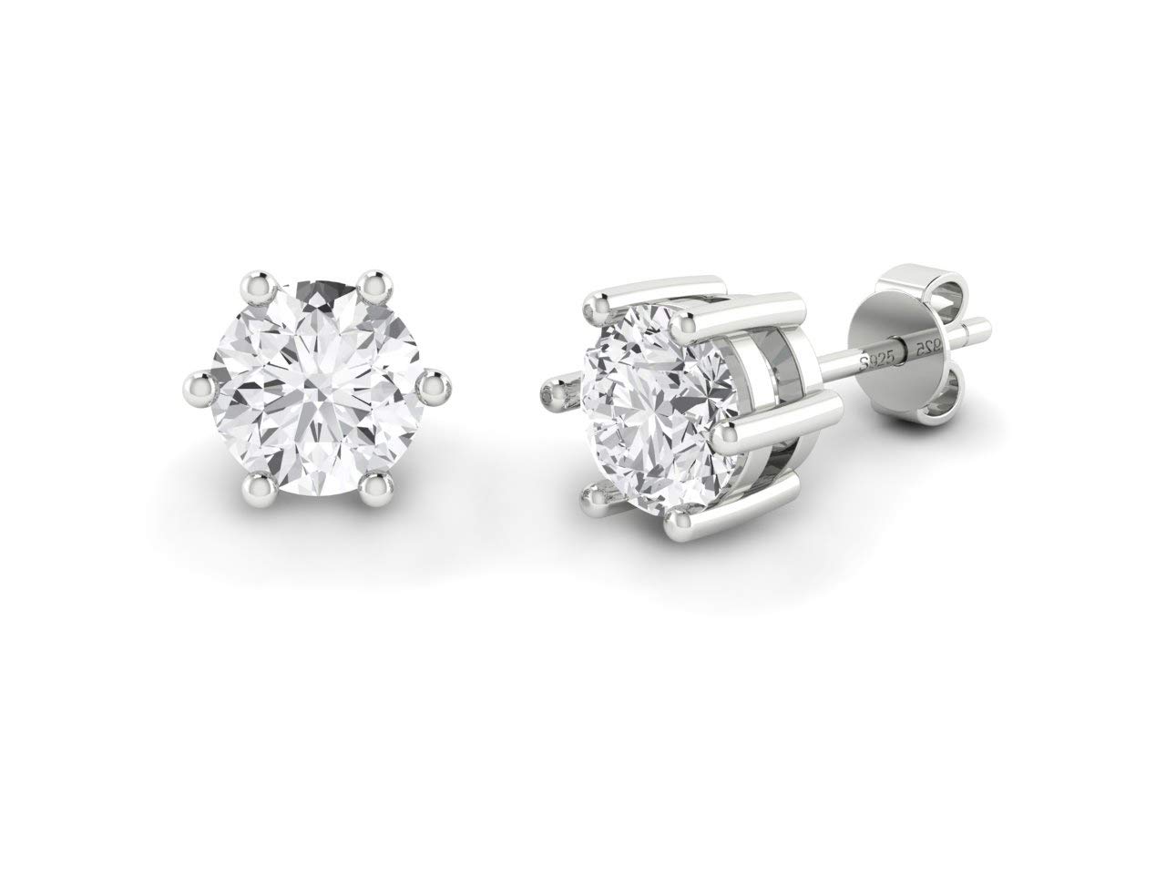 925 Sterling Solid Silver Stud or Hoop Earrings for Women & Girls | Sparkling AAA Cubic Zirconia Style Crystal Gem Ear Ring | Ideal Earring Gift for her (Round Stud)