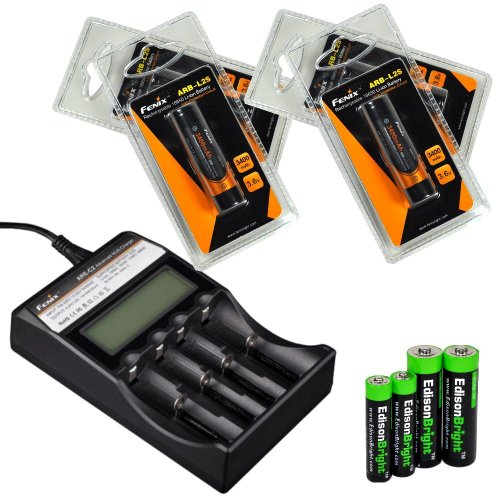 Fenix ARE-C2 four bays Li-ion/ Ni-MH advanced universal smart battery charger, Four Fenix 18650 ARB-L2S 3400mAh rechargeable batteries (For PD35 PD32 TK22 TK75 TK11 TK15 TK35 TK51) with EdisonBright Batteries sampler pack Fenix ARE-C2 four bays Li-ion/ Ni-MH advanced universal smart battery charger, Four Fenix 18650 ARB-L2S 3400mAh rechargeable batteries (For PD35 PD32 TK22 TK75 TK11 TK15 TK35 TK51) with EdisonBright Batteries sampler pack