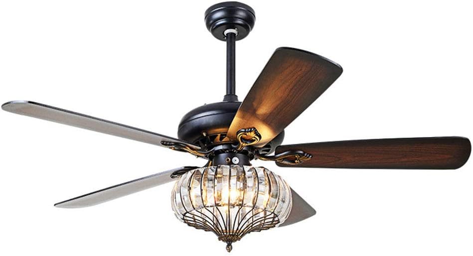 52Inch Crystal Ceiling Fan Light with Remote Control,5 Premium Reverse Wood Blades Fan Chandelier Pull Chain Switch Ceiling Fan for Home Decoration (crystal)