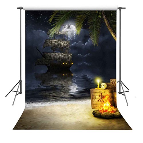 FUERMOR Background 5x7ft Pirate Ship Under Night Moon Photography Backdrop Studio Event Photo Props GEFU354