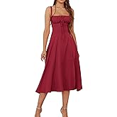 Floral Midi Corset Dress Wedding Guest Flowy Slit Lace Up Dresses for Women Tea Party A Line Casual Sundress