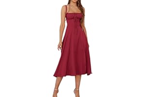 GLNEGE Floral Midi Corset Dress Boho Flowy Slit Lace Up Dresses for Women Going Out A Line Casual Sundress
