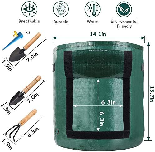 Ruiuzioong Potato Grow Bags, Garden Plant Grow Bags with Handles & Access Flap 3-Pack 7 Gallons for Vegetables, Fruits, Onion, Carrot, Home Grow Bag, Potatoes-Growing-Containers + 5 Tools (Green) - Image 4