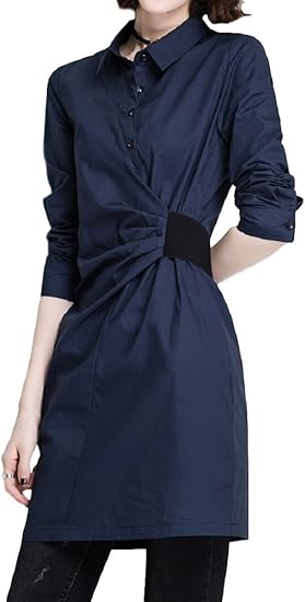 Amazon Elpis レディース ファッション ロング シャツ ワンピース ドレス ジャケット 春 長袖 スリム 綿 ストレート ゆったり 各２ 色 M L Xl Xxl サイズ ネイビー Xxl パーティードレス 通販