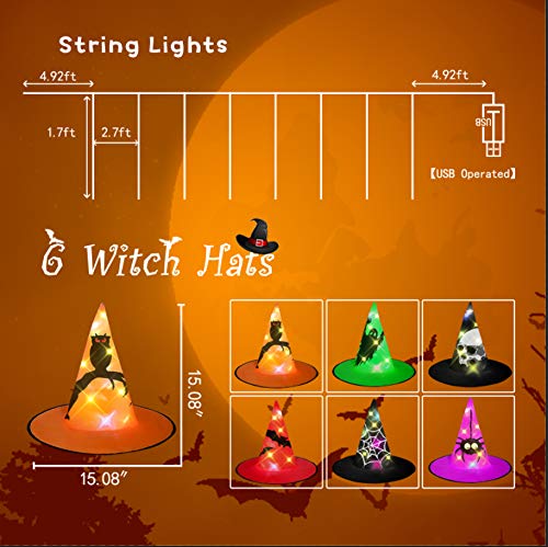 HIGBRE-Halloween-Decorations-Witch-Hats-6Pcs-Hanging-Lighted-Witch-Hat-Outdoor-Halloween-Decor-for-Tree-Porch-Yard