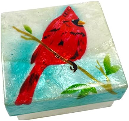 Kubla Craft Cardinal Capiz Shell Keepsake Box, 3 Inches Square