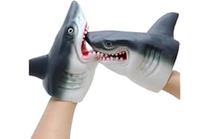 Gemini&Genius Shark Hand Puppet Toys for Kids Swimming Pool Beach Bath Toys Soft Rubber Realistic Great White Sharks Puppets Role Play Toys Marine Animal World Puppets for Kids
