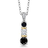 Gem Stone King 925 Silver and 10K Yellow Gold Round Black Diamond White Moissanite and Black Onyx Pendant Necklace For Women (0.53 Cttw, Gemstone April Birthstone, with 18 Inch Chain)