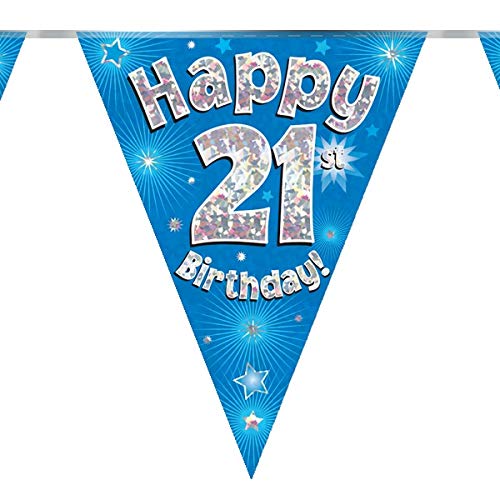21st Birthday Blue Birthday Party Flag Banner Bunting Age 21
