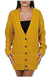 OgLuxe Women's Ladies Long Sleeve Pocket Cable Knit Chunky Cardigan Size 6-24 (L/XL (UK 16-18 EU 44-46 US 12-14), Mustard)