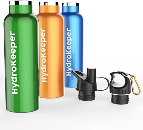 BPA free & Leak proof vacuum insulated double walled stainless steel water bottle straw, thermo flask, 21 oz portable sports outdoor travel camping bright wide mouth metal water bottle + carabiner