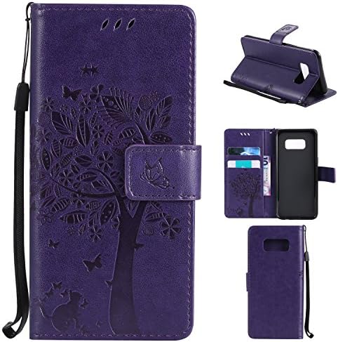 Galaxy S8 Plus Wallet Case -MOONESS Embossing Fashion Floral Countryside PU Leather Case,Magnetic Flip Kickstand Cover Card Holders &amp; Hand Strap for Samsung Galaxy S8 Plus(Purple)
