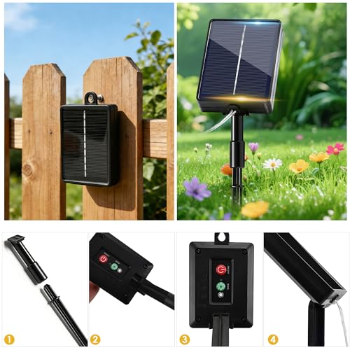 Outdoor Solar Lights, 4 Packs, 15 + 2 M 150 LED Outdoor Solar Light Chain IP65 Waterproof 8 Modes Warm White Copper Wire, Decorative Garden Solar Lights for Tree, Patio, Balcony
