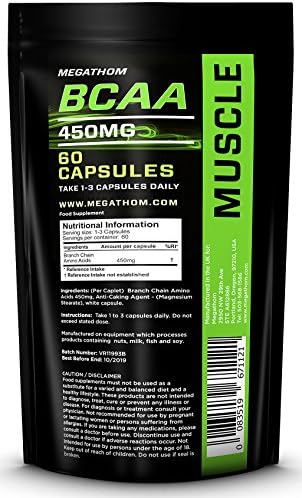 BCAA capsules branched chain amino acids by MEGATHOM | BCAA capsules Premium for muscle recovery fitness supplements | Dietary supplement on track | 60 BCAA caps