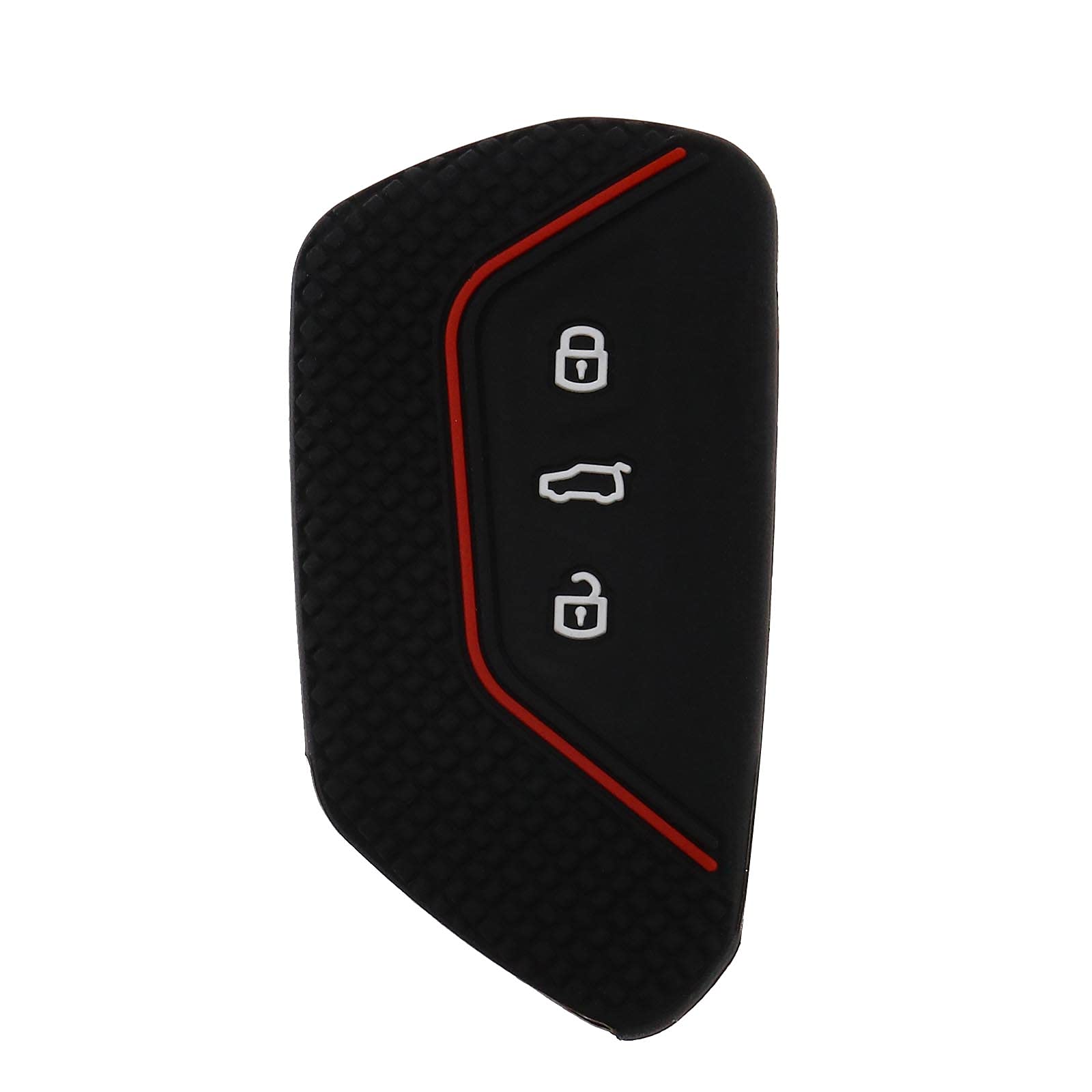 EMSea Car Key Cover Key Fob Cover Case Compatible with Golf 8 Seat Leon MK 4/Tarraco/Ateca Skoda Octavia Black with Red Stripe Silicone 3 Button Car Accessories