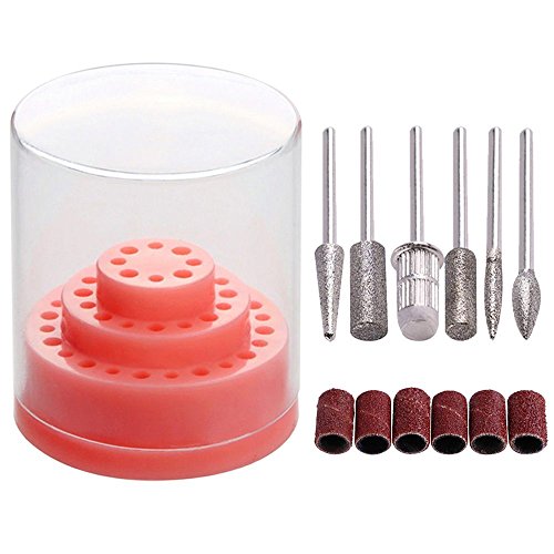 Gimiton 48 Holes Nail Drill Bits Holder Stand Displayer Organizer Container + 6pcs Electric Nail Drill Bits Manicure Tools Set