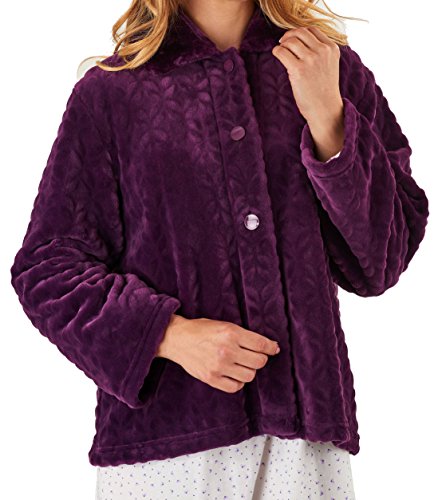 Slenderella LadiesLuxurySoft Thick Fleece Faux Fur Button Up Bed Jacket