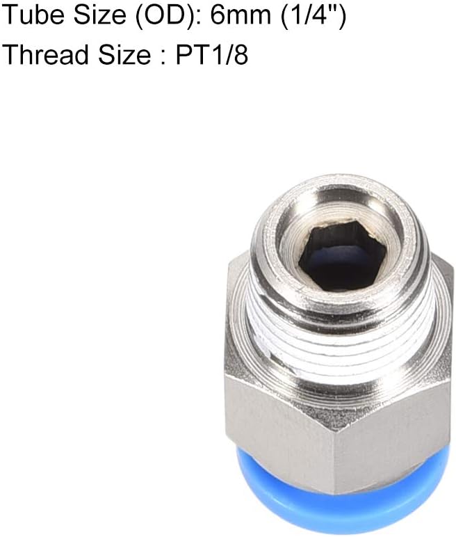 sourcing map 1/8PT Male Straight Thread 6mm Push to Connectors Quick Fittings Silver Tone 10Pcs, 1/8PT x 6mm - Image 4