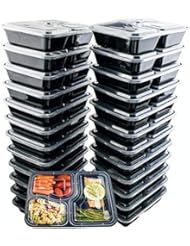 24 Pack of 32 Ounce Lunch To Go Containers, 3 Compartment Healthy Meal Prep Food Storage Container with Lids, BPA Free, Microwavable, Reusable, Portion Control Bento Boxes, by FreshSnaps