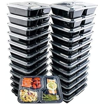 24 Pack of 32 Ounce Lunch To Go Containers, 3 Compartment Healthy Meal Prep Food Storage Container with Lids, BPA Free, Microwavable, Reusable, Portion Control Bento Boxes, by FreshSnaps