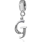 Alphabet Charm Letter Beads,A-Z Letter Initial Spacer,Solid Woman' Sterling Silver DIY Charm (G)