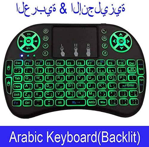 FFDDZJJ 7 Color Backlit i8 Mini Wireless Keyboard 2.4ghz English Russian 3 Colour Air Mouse with Touchpad Remote Control Android TV Box Use AAA Battery Arabic Backlit