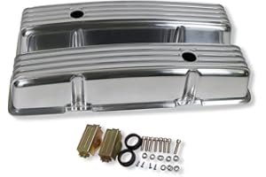 DEMOTOR PERFORMANCE Retro Finned Polished Aluminum Tall Valve Covers For Chevy SBC 327 350 400 1958-1986