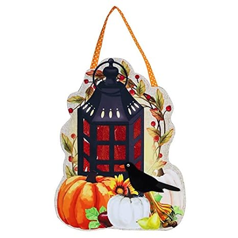 Amazon Com Evergreen Door Hanger Set Harvest Lantern Lighted