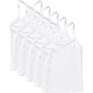 Girls 6 Pack Basic Spaghetti Strap Tank Tops, Soft Cotton Camisole Undershirts, Layering Vests for School Uniform Matching
