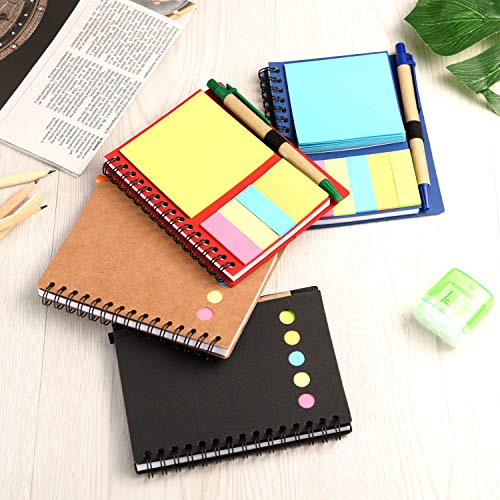 Blulu 4 Pieces Spiral Notebook 280 Sheets Lined Notepad with Sticky Notepads, Page Marker Colored Index Tabs Flags and Pen in Holder (Set 3) - Thumbnail 3